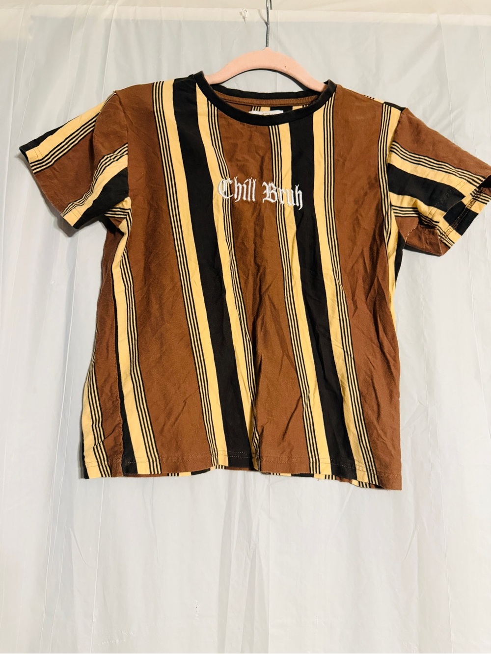 Eighty Eight Boys Size 8 Chill Bruh Striped T-Shirt Brown Black Graphic Tee